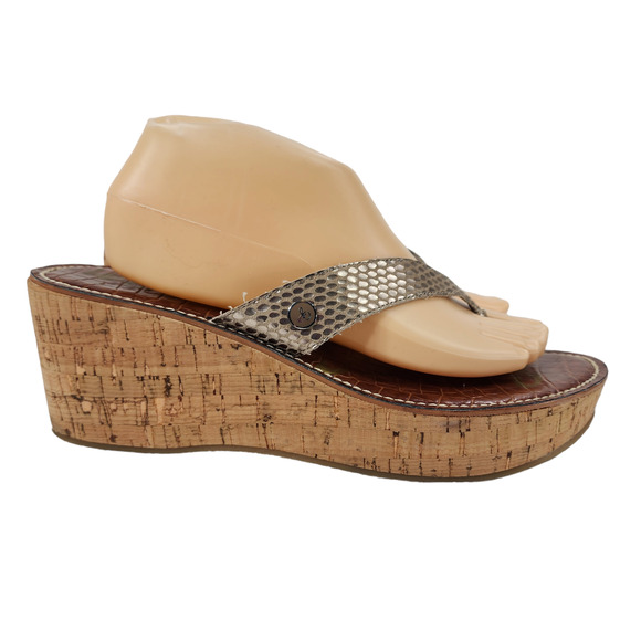 Sam Edelman Womens Wedge Sandals sz 11 M Romy Cork Thong Platform Snake Print - Picture 2 of 13